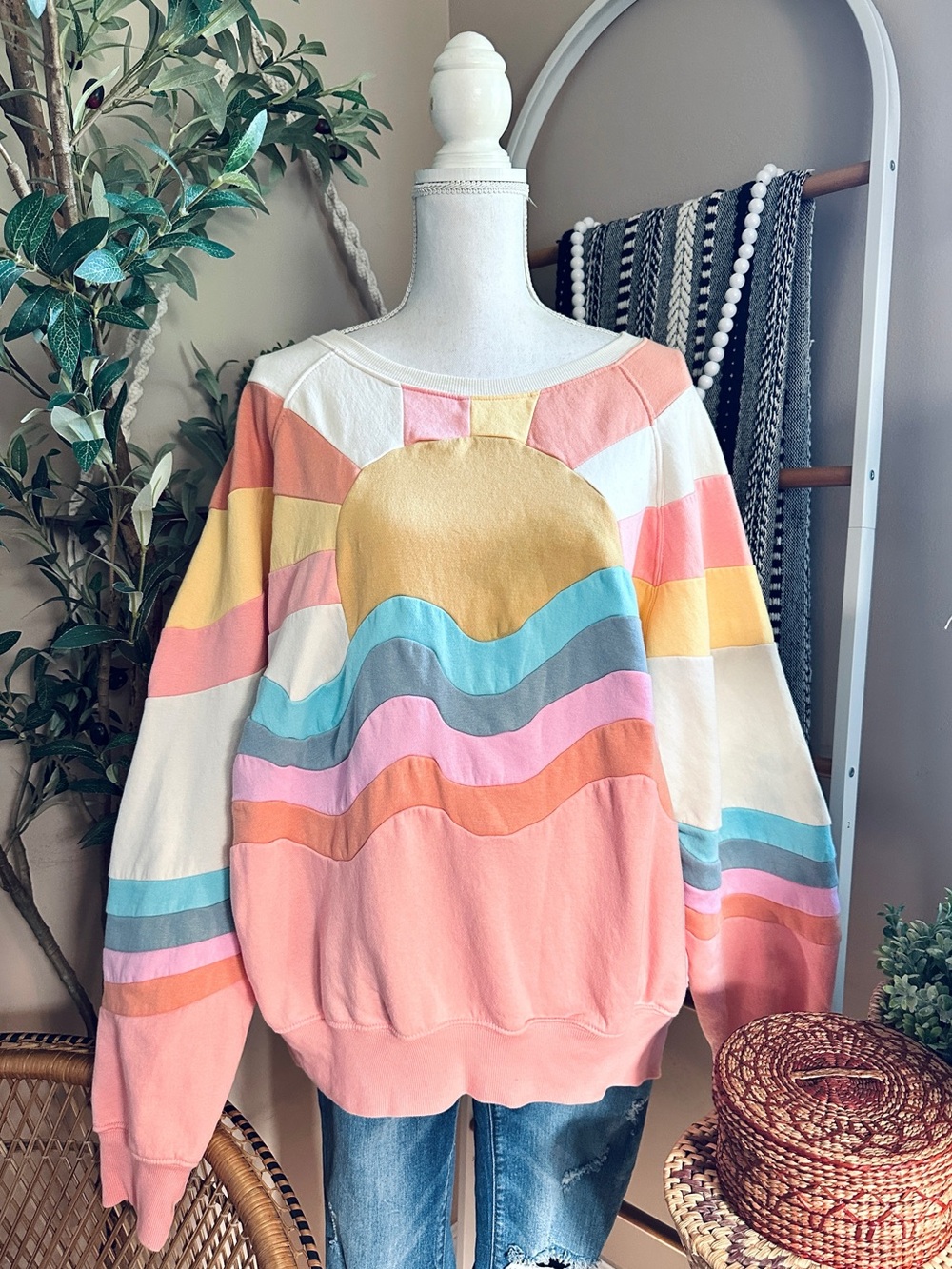 Simply Southern XXL Patchwork Sun Sweatshirt Retro Colorblock Double Sided